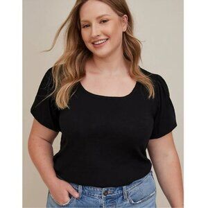Torrid Heritage Slub Puff Sleeve Tee Black Sz 2X